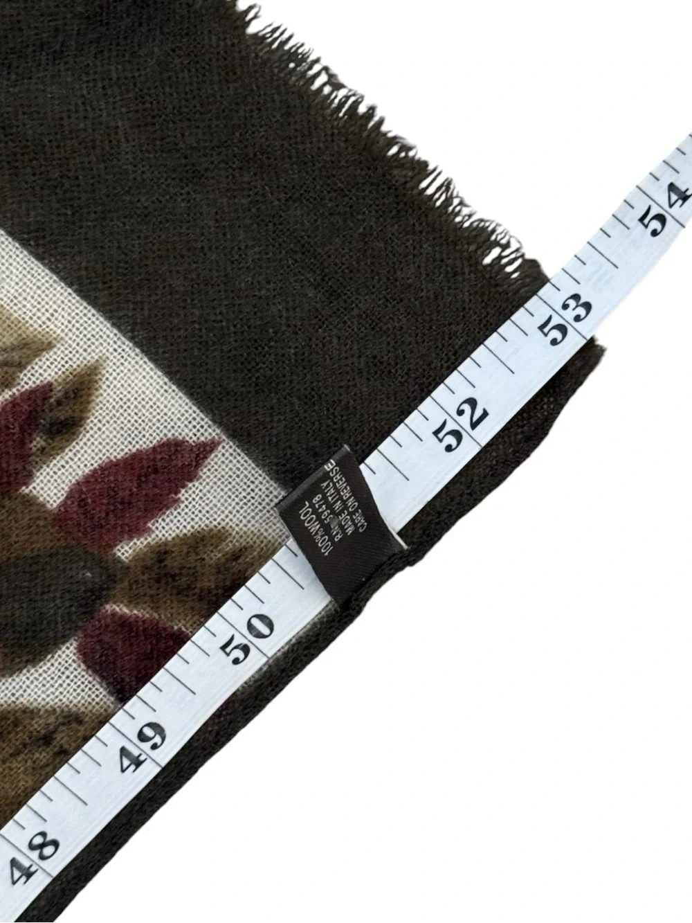 Vintage 90s Y2K Italian 100% Wool Floral Scarf Autumn Botanical Olive Lightweigh